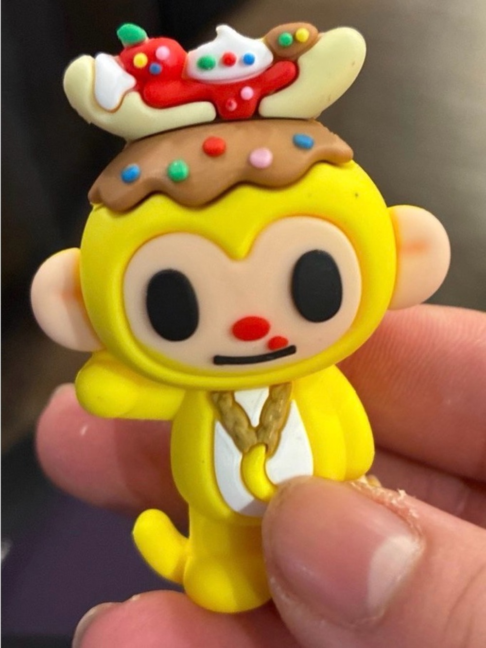 Yellow Monkey Character Toy Keychain with Candy Hat